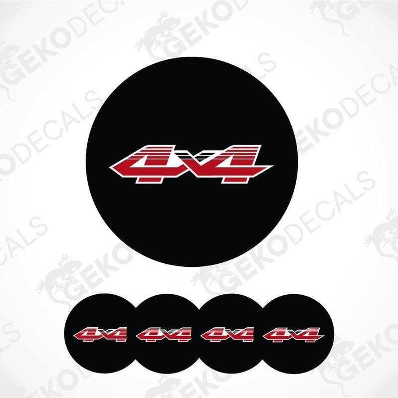 Red '4x4' logo on black circular decal with GEKODECALS watermark.