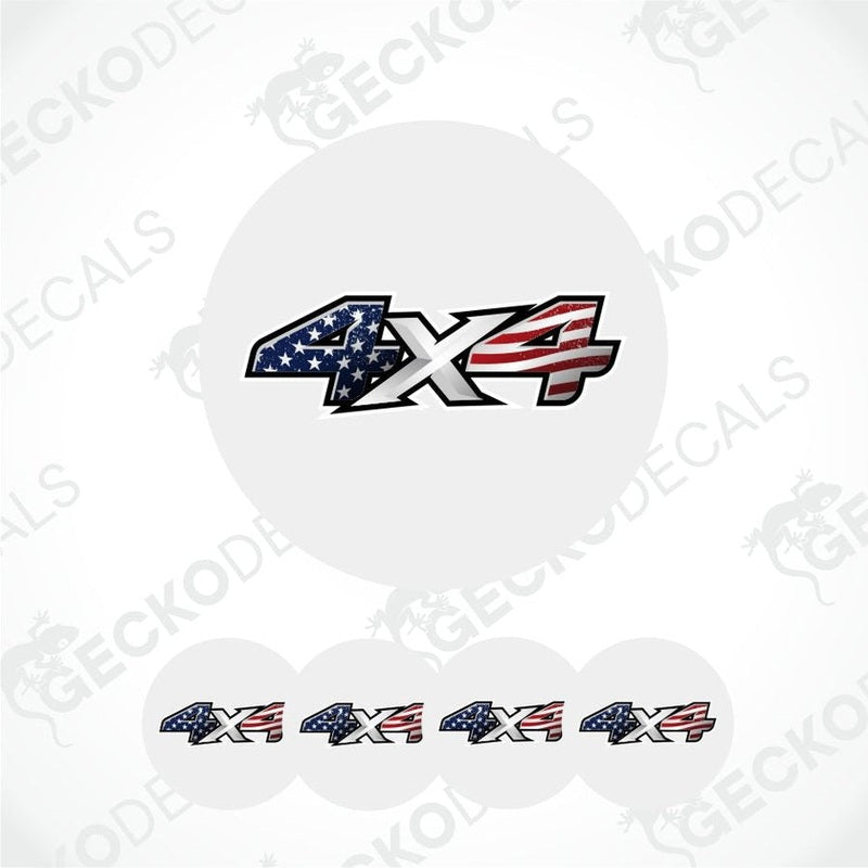 Set of 4x4 American flag decals on a white background