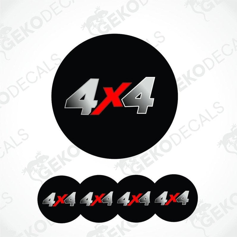 Set of 4x4 decal stickers with black background and red 'X' on a white background.