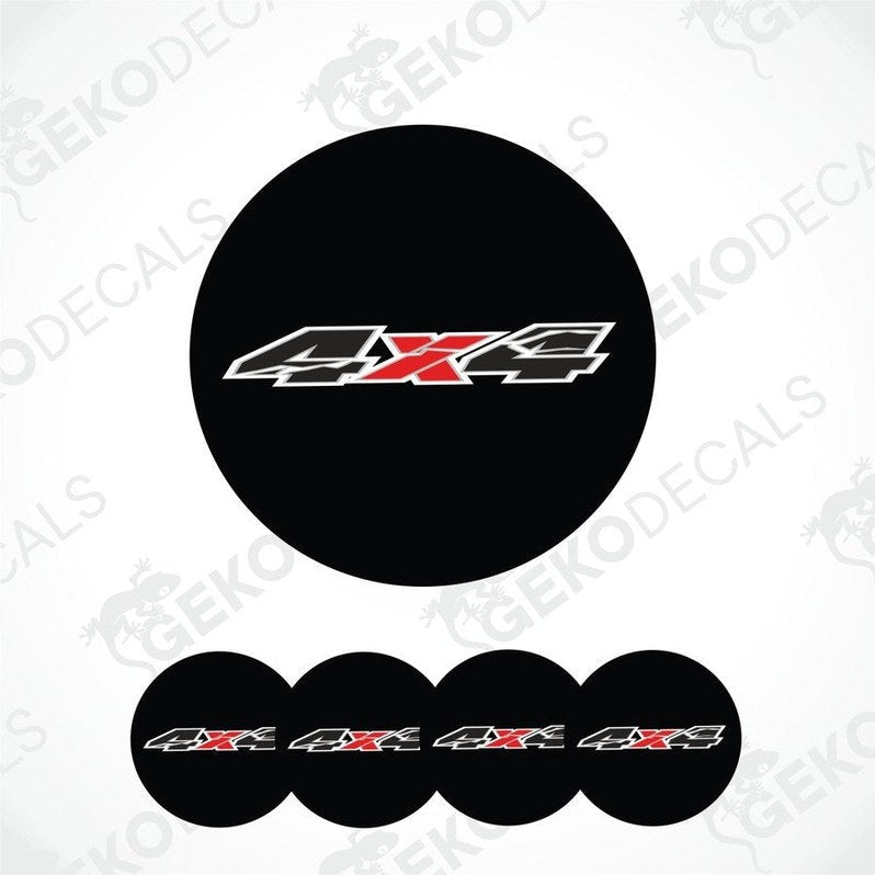 Black circular decal with '4X4' logo on a white background