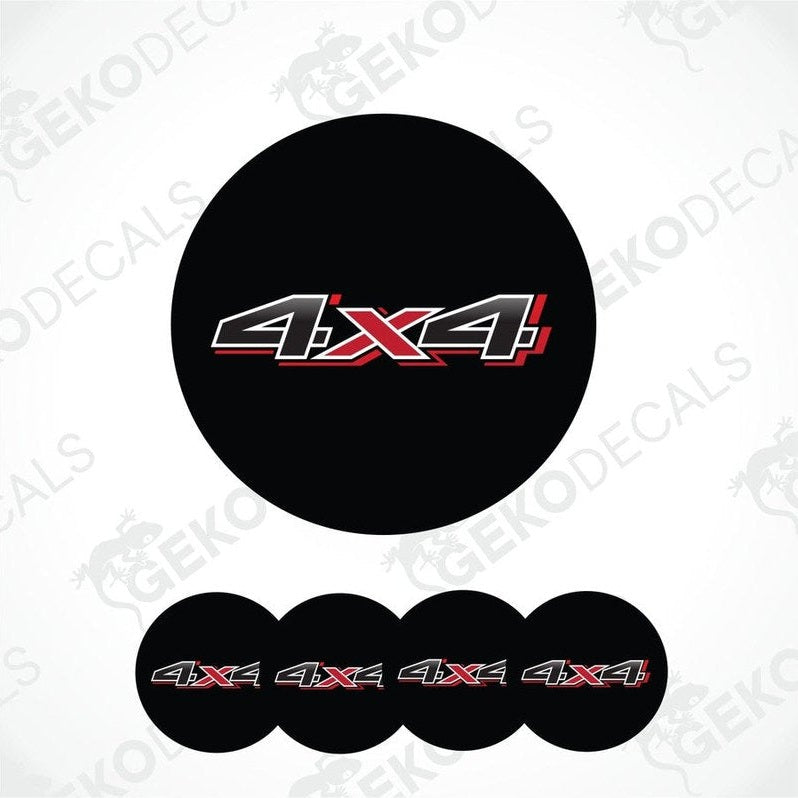Black circular decal with '4X4' text on a white background