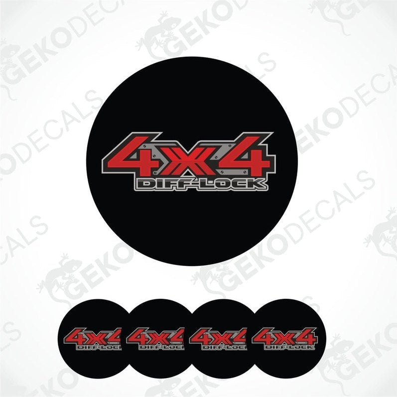 Set of 6 black circular decals with red and gray '4X4 Diff Lock' text on a white background.