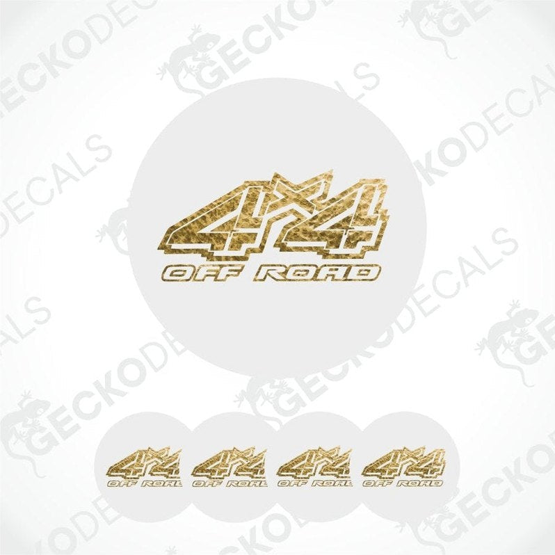 Gold '4X4 Off Road' decal on a white background with Geckodecal watermark.