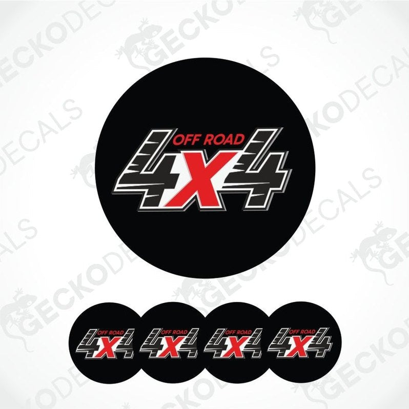 Black round decal with 'Off Road 4X4' text on a white background