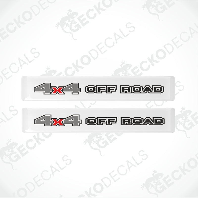 rectangle with white background, black, red and grey letters in the middle - 4x4 off-road epoxy decal set