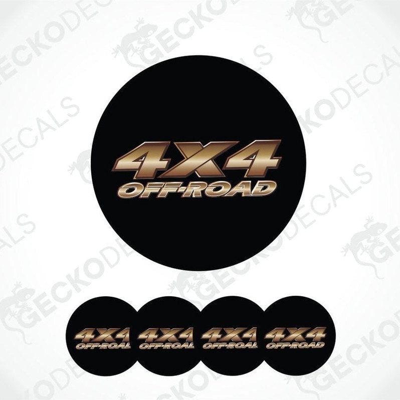 Set of 4x4 off-road decals with gold text on black background
