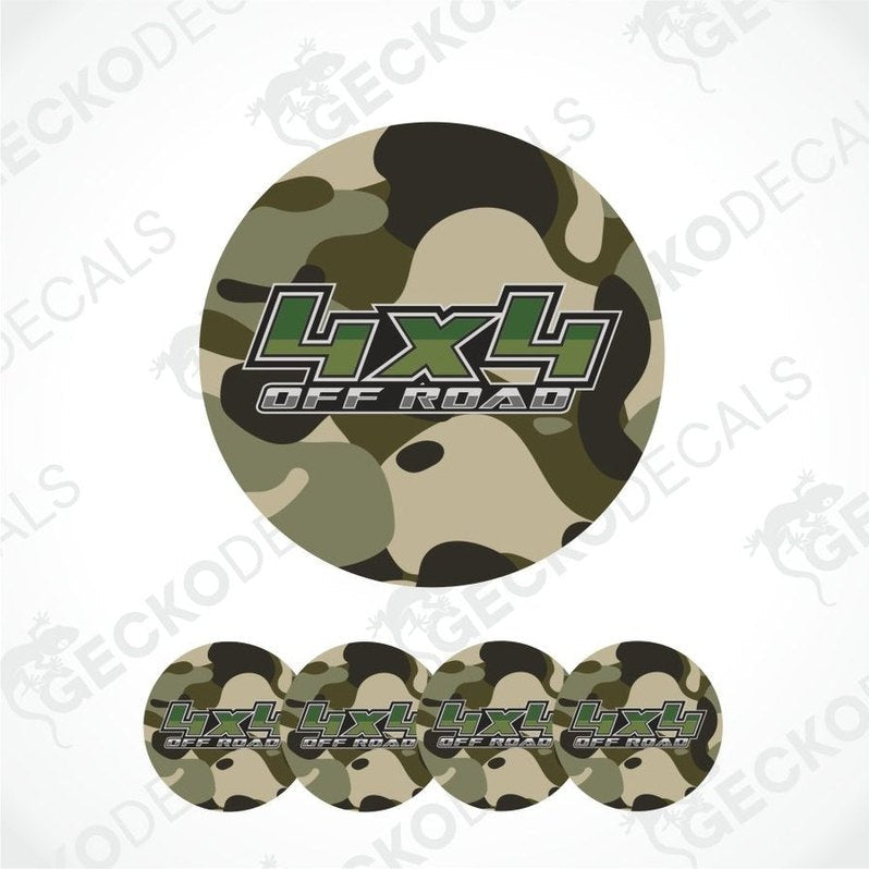 Camouflage-patterned decal with '4x4 Off Road' text on a white background