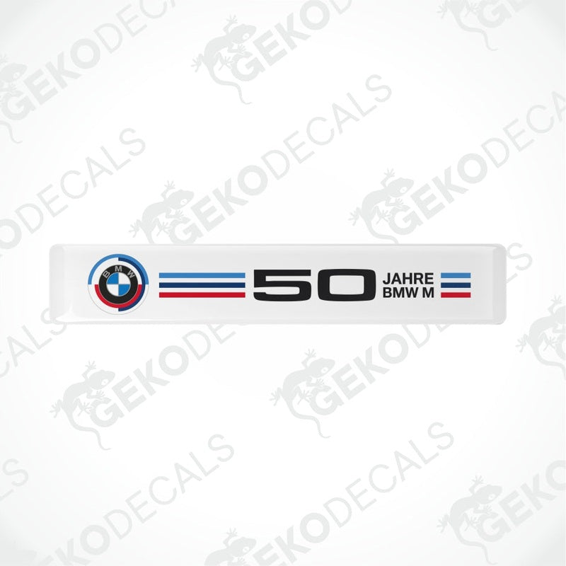 BMW M50 years logo decal on a white background with 'Gekko Decals' branding.