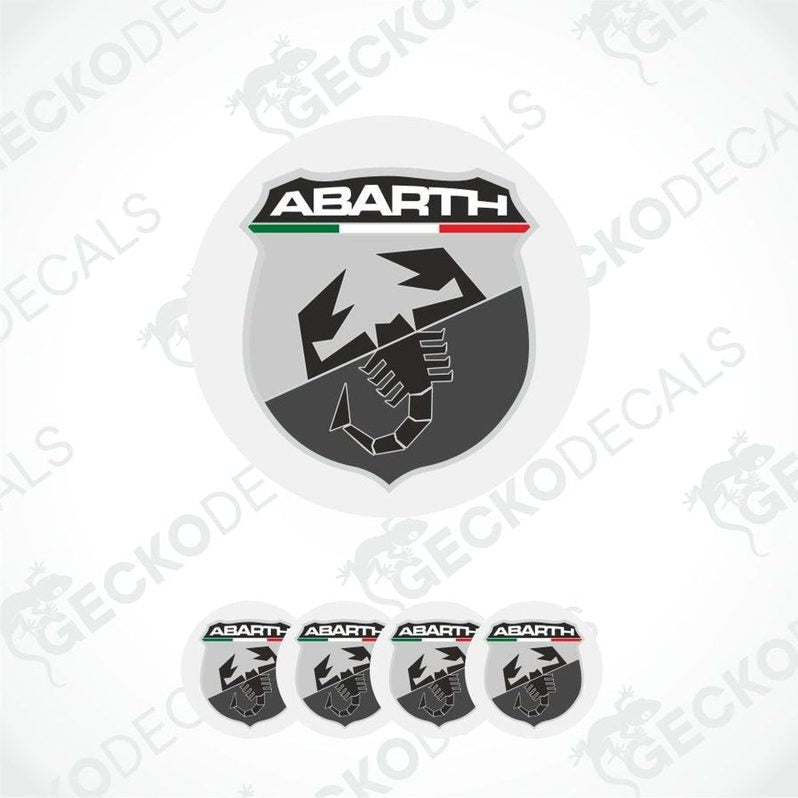 Abarth logo and emblem with five smaller versions on a white background