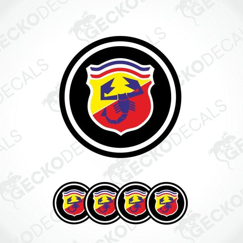 Colorful logo with a black circle and four smaller versions below on a white background.