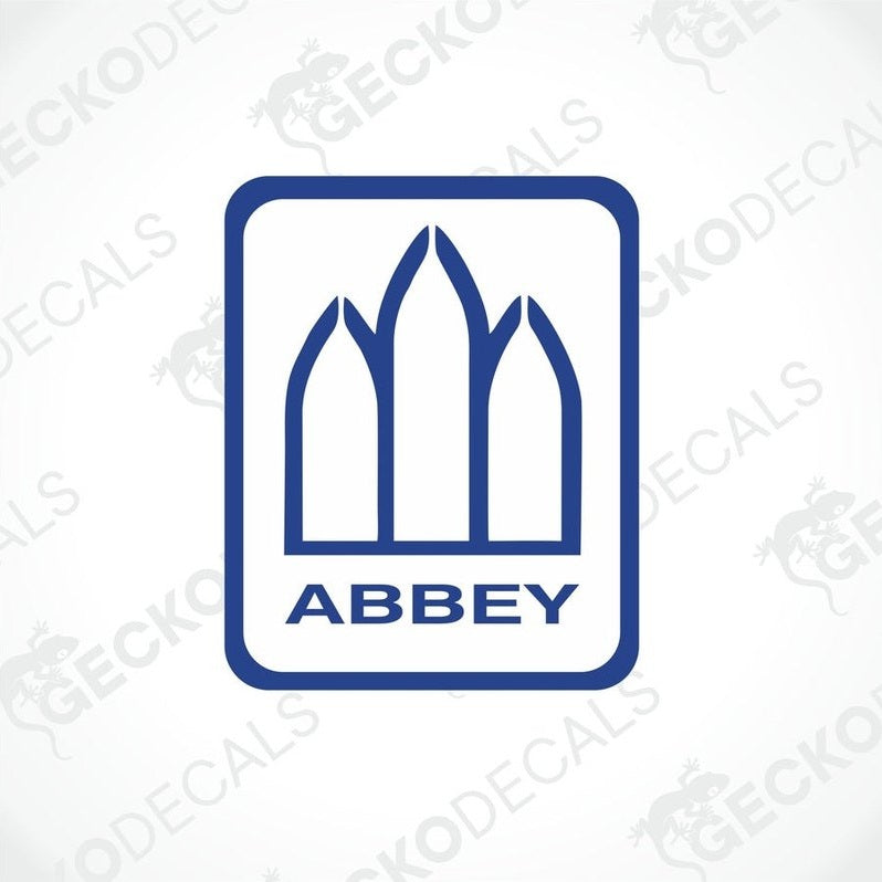 Blue Abbey arched window die cut decal on transfer paper for caravan interior or exterior