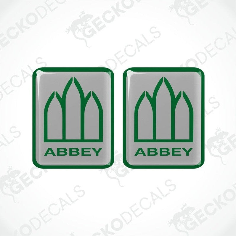 Abbey Caravan epoxy resin decals set with green border and domed finish