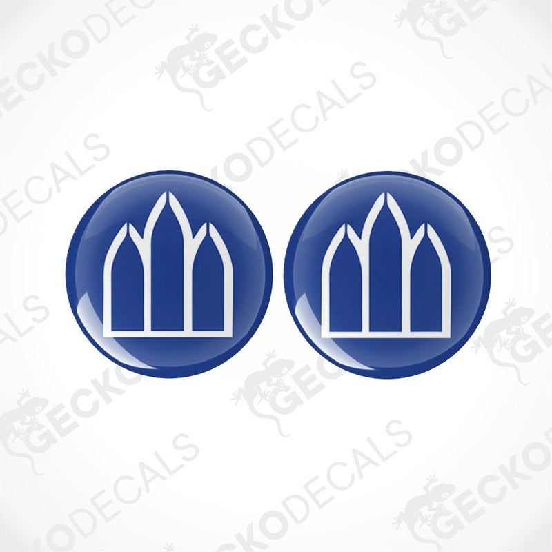 Set of two blue and white three-arched epoxy resin caravan stickers