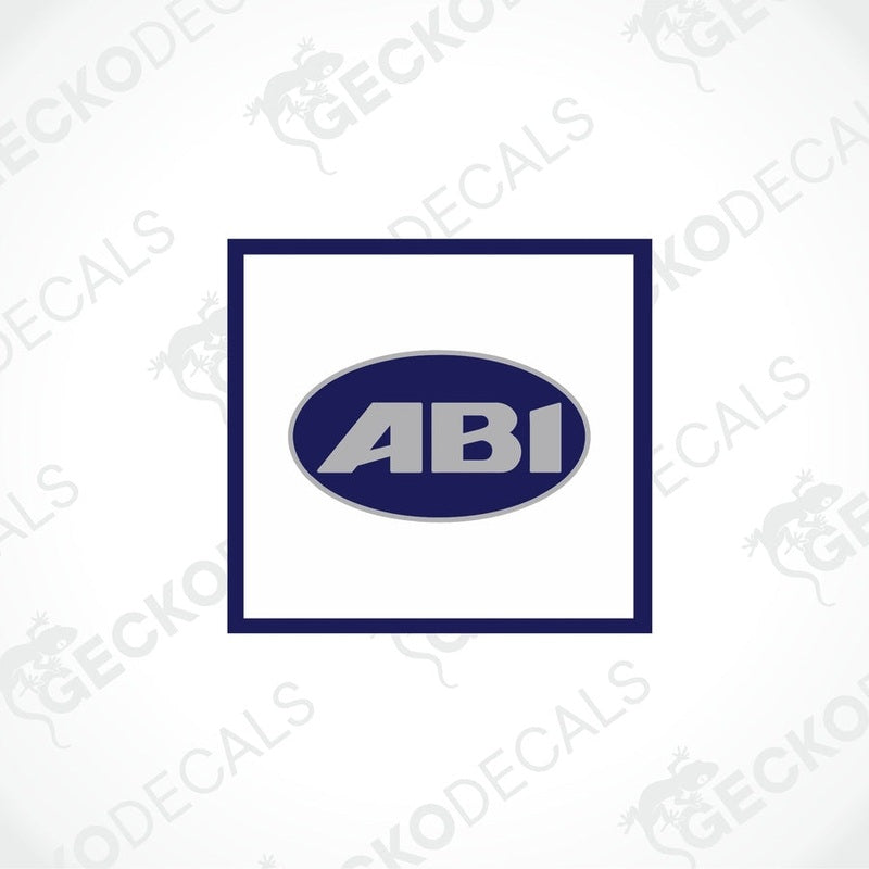 ABI Caravan printed laminated decal with bold gray text in dark blue oval