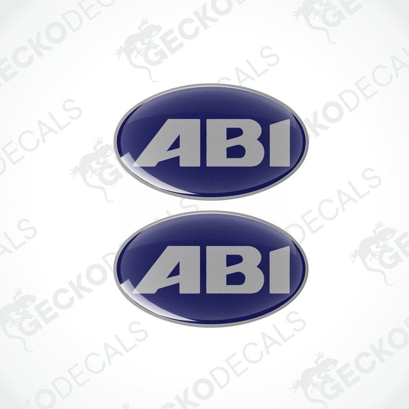 ABI epoxy resin dome sticker set with dark blue glossy finish and silver lettering