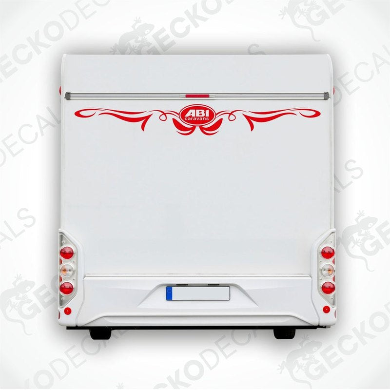 Red ABI Caravans rear decal applied to caravan bumper