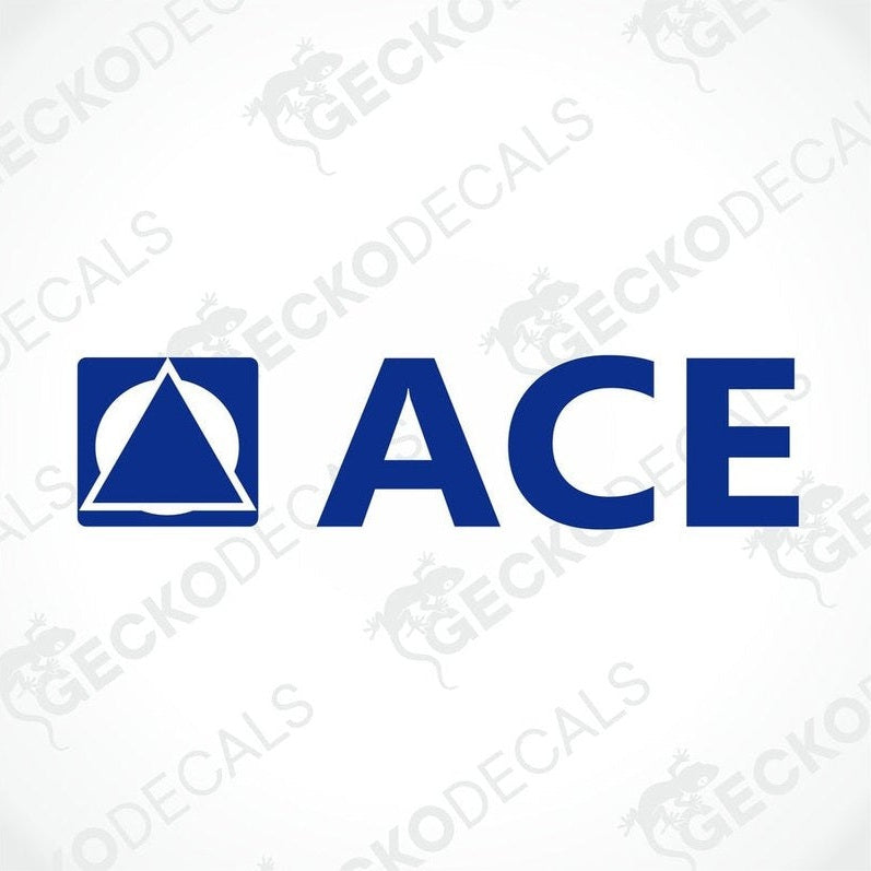 Blue ACE die-cut sticker with geometric logo on transfer paper for caravan or car decoration