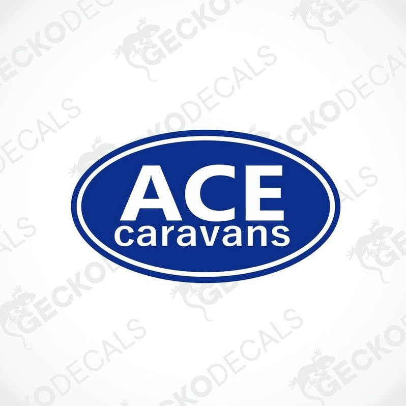 ACE Caravans white text blue oval decorative sticker for caravan exterior or interior