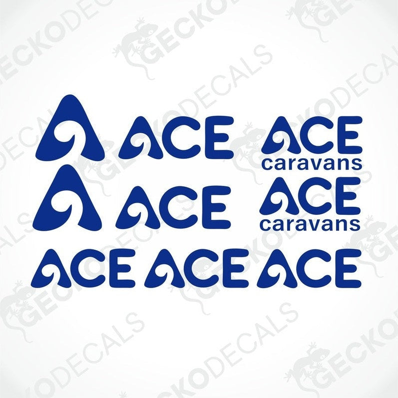 Navy blue ACE Caravans die-cut sticker set with three sizes for caravan interior and exterior decoration