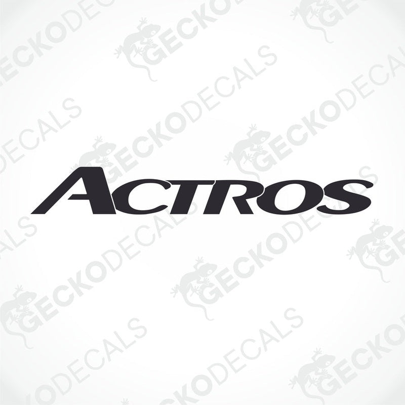 A black decal of the brand name ACTROS, with a white background. The decal has a geometric pattern with the brand name in uppercase letters.