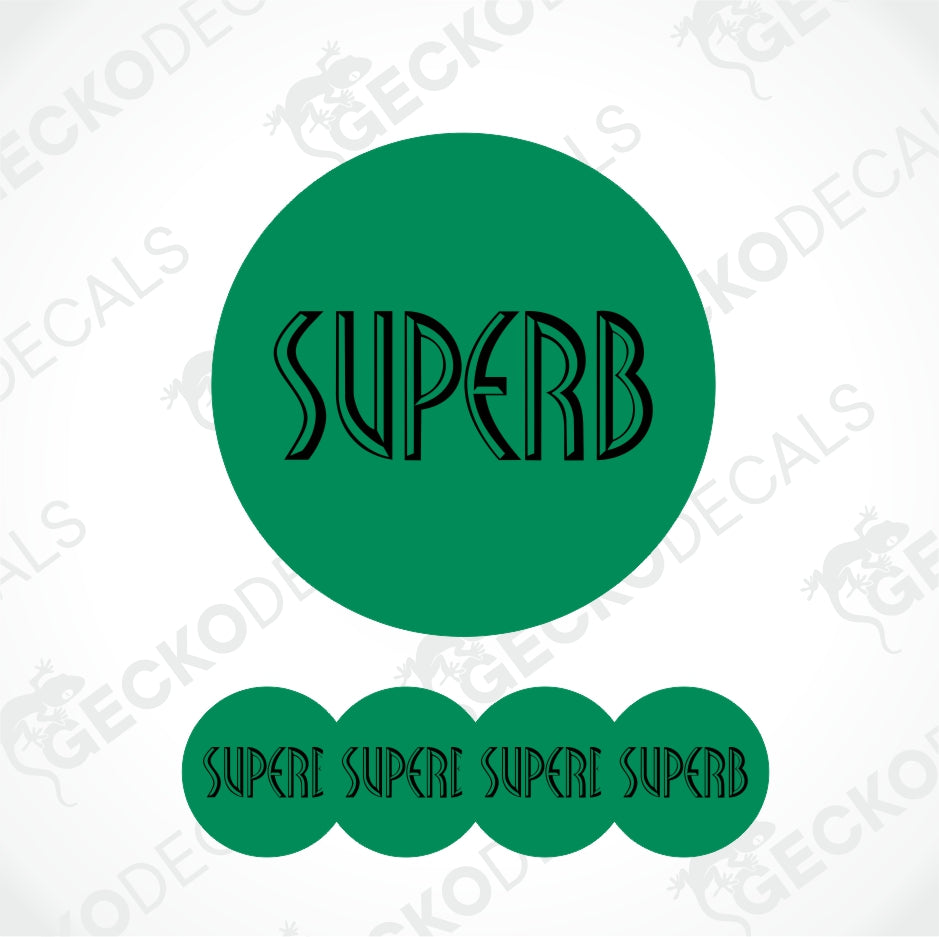 Black 'SUPERB' text on green circles with GECKODECALS watermark.