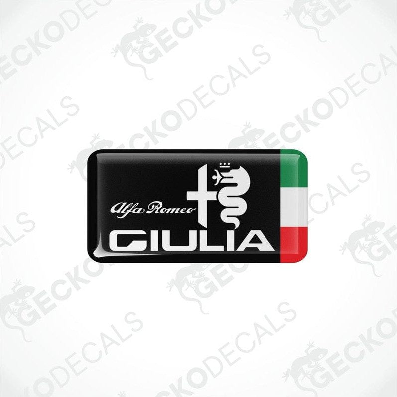 Alfa Romeo Giulia epoxy resin car decal with domed finish and Italian flag stripes