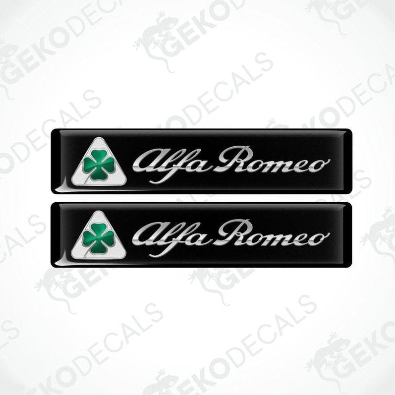 Two Alfa Romeo emblems on a white background with 'Geckodecals' branding.