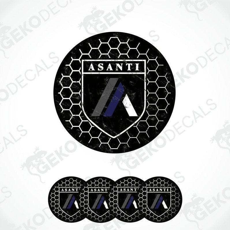 A set of four black vinyl car decals with the ASANTI brand logo.