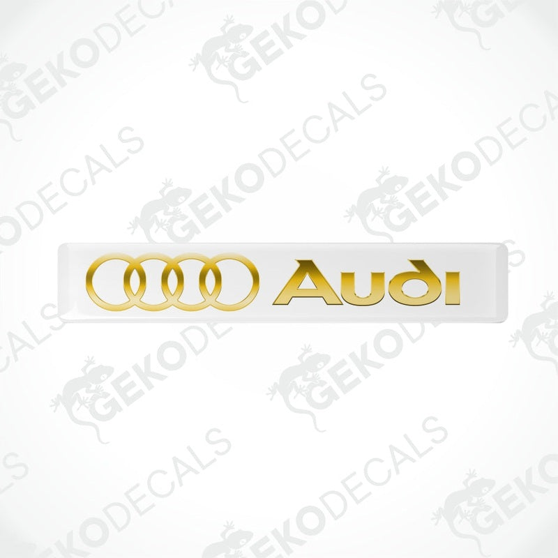 Gold Audi logo decal on a white background with 'Gekko Decals' branding.