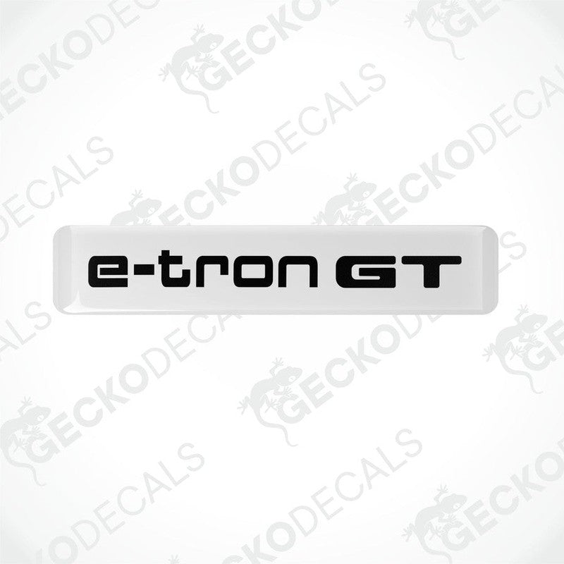 White decals with 'e-tron GT' written in black, designed for car use.