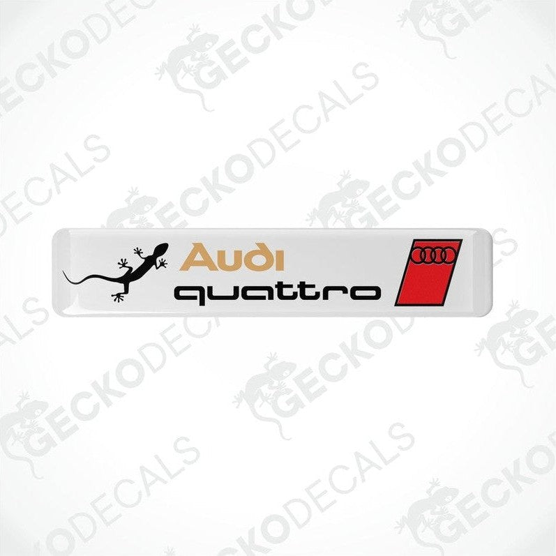 Audi Quattro branded vinyl decals with a white background and red and black accents.