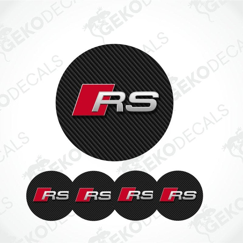 Carbon fiber patterned Audi RS logo decal on a white background with 'Gekodecals' watermark.