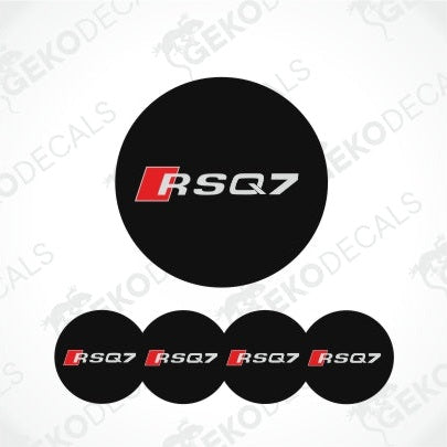 Grey RS Q7 logo with a red square in front in the center of the black circle