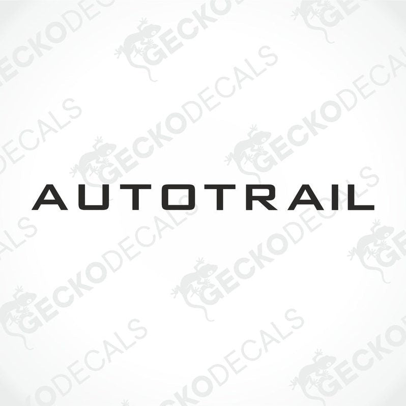 A die cut sticker with the text 'AUTO-TRAIL' on a white background, intended for use as a car decal.