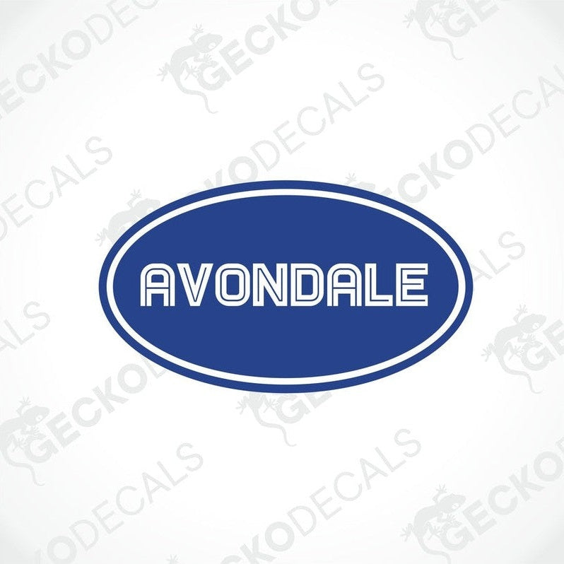 AVONDALE caravan sticker white text blue oval decal for interior exterior use