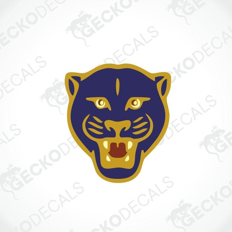 Dark blue and gold AVONDALE PANTHER printed laminated decal with open mouth design
