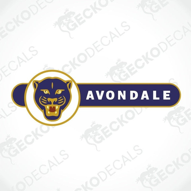 Navy blue and gold Avondale Panther decorative sticker with circular border