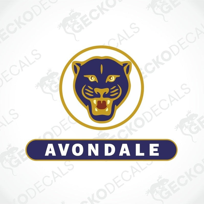 Avondale Panther navy blue and gold printed decal with circular logo