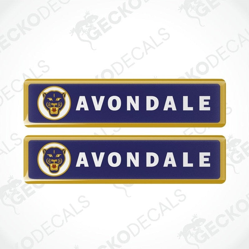 Avondale Panther epoxy resin decals set with navy blue and gold panther emblem