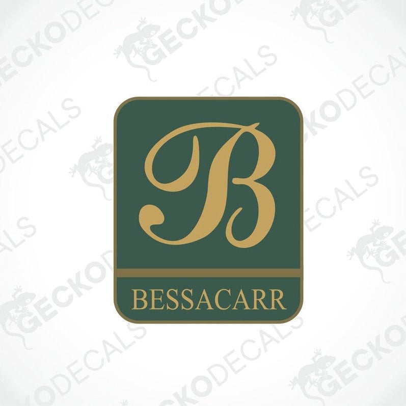BESSACARR dark green decorative caravan sticker with gold lettering and border