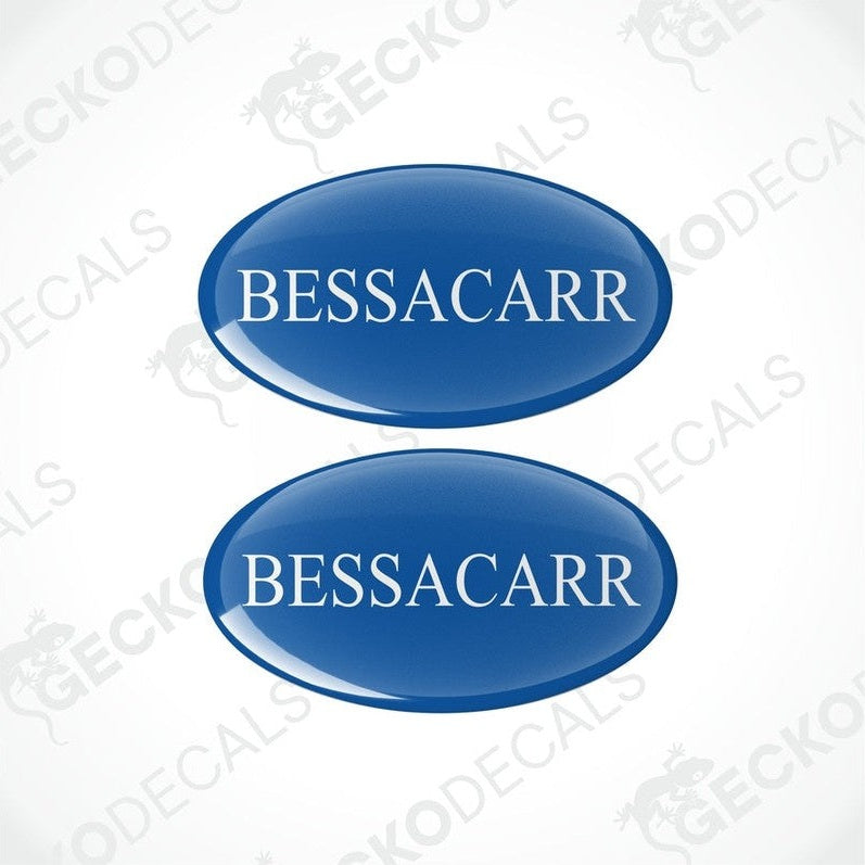BESSACARR Caravans blue epoxy resin decals set with domed finish