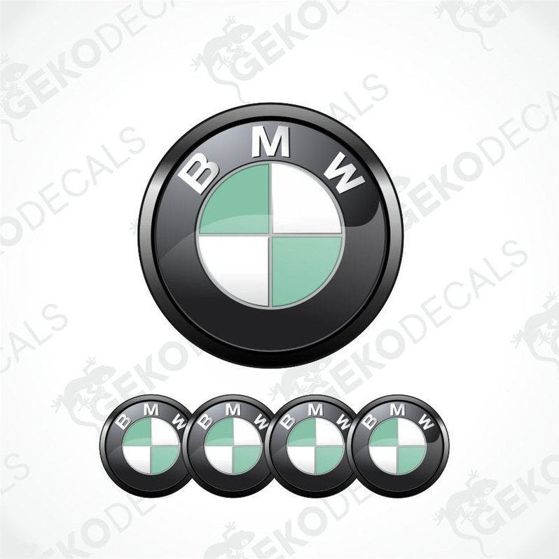 BMW logo and four smaller versions on a white background with 'Gecko Decals' watermark.