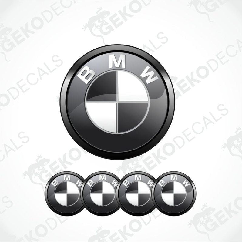 BMW logo and four smaller logos on a white background with 'Geckodecals' branding.