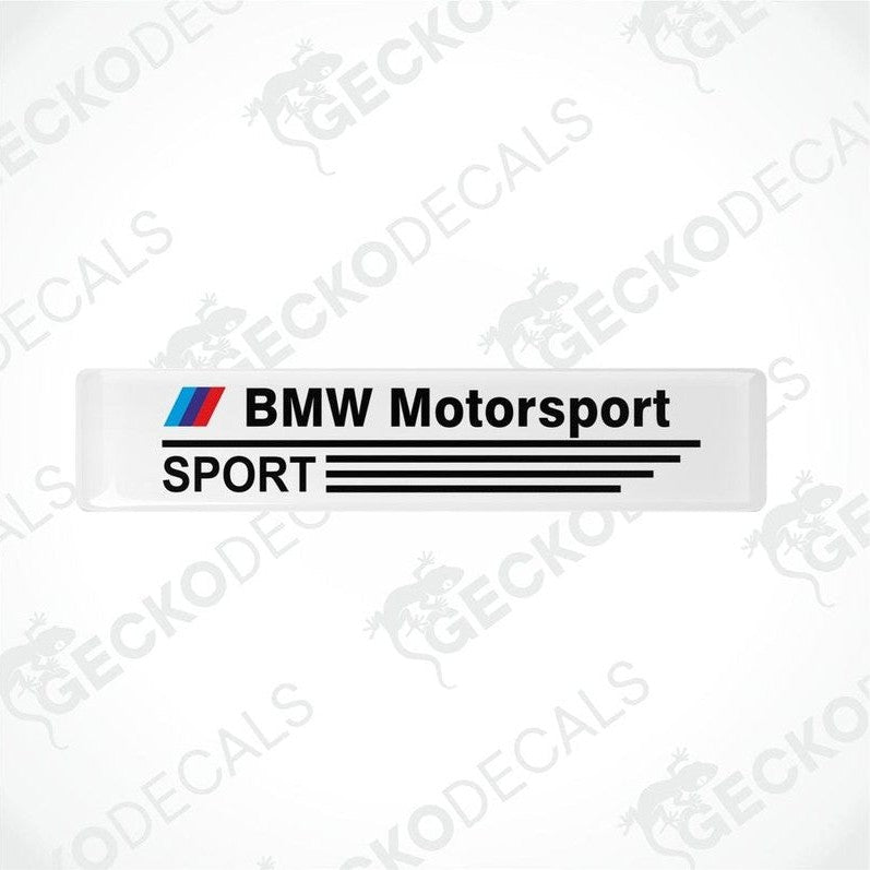 vinyl decals with a polyurethane coating featuring the BMW Motorsport logo in white, red, and black colors.