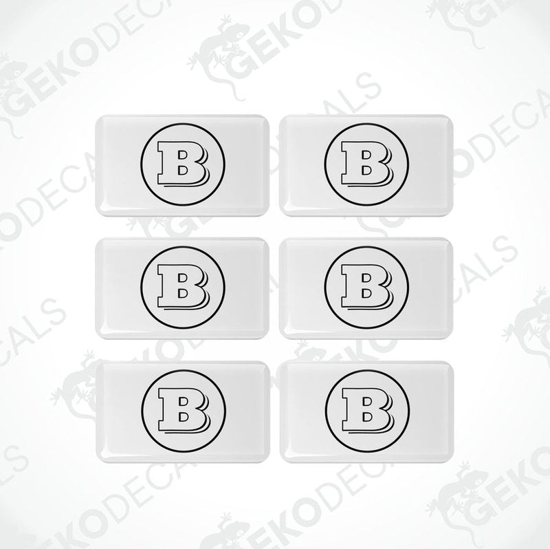 Set of six white and black vinyl decals with the BRABUS logo.