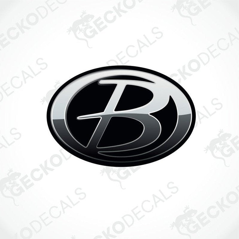 A black and silver decal with the word 'BUCCANEER' in the center, surrounded by a decorative border.