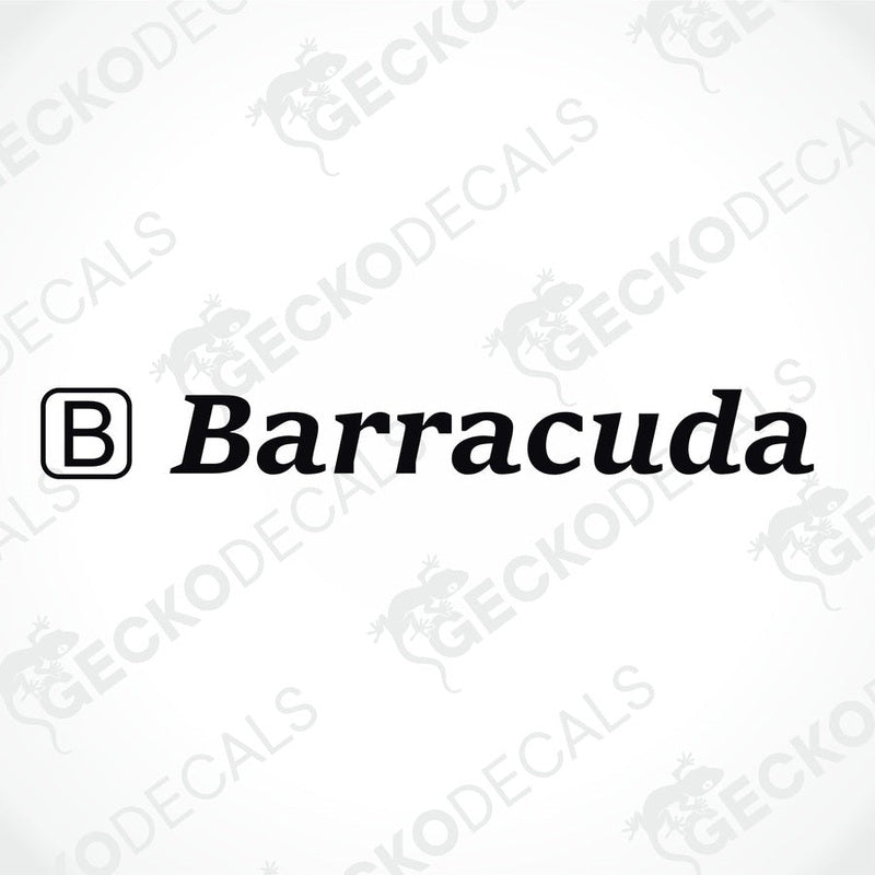 A die cut sticker with the text 'Barracuda' prominently displayed, likely intended for use as vehicle decals.