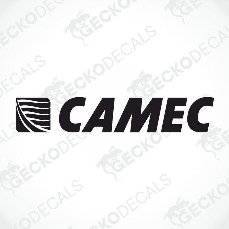 A die cut sticker with the brand name CAMEC, designed for use on vehicles or other surfaces, delivered on transfer paper.