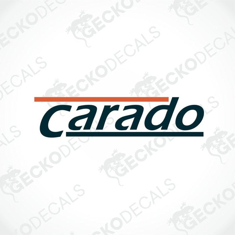 A die cut sticker with the brand name 'Carado' printed on it, suitable for use on vehicles or other surfaces.