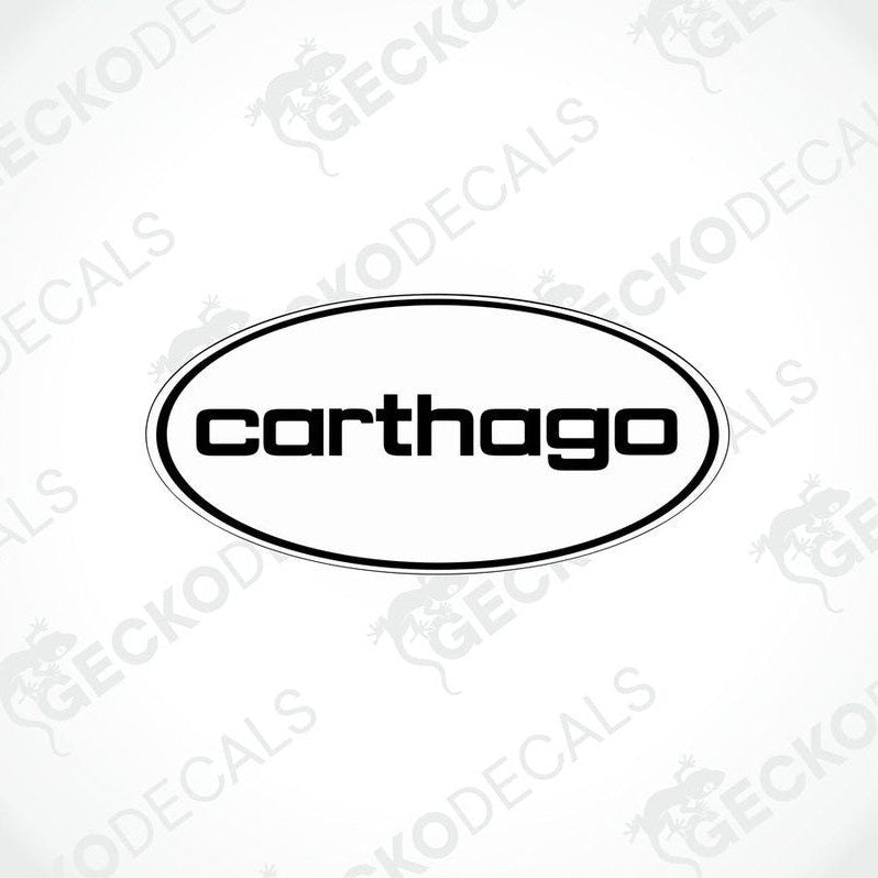 Black Carthago oval sticker with bold sans-serif text for caravan interior or exterior decoration